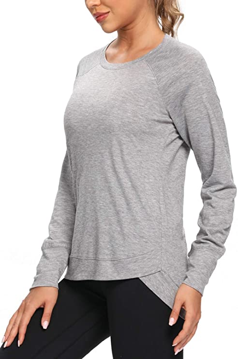 Long Sleeve Workout Shirts for Women Crew Neck Basic Tee Tops - WF Shopping