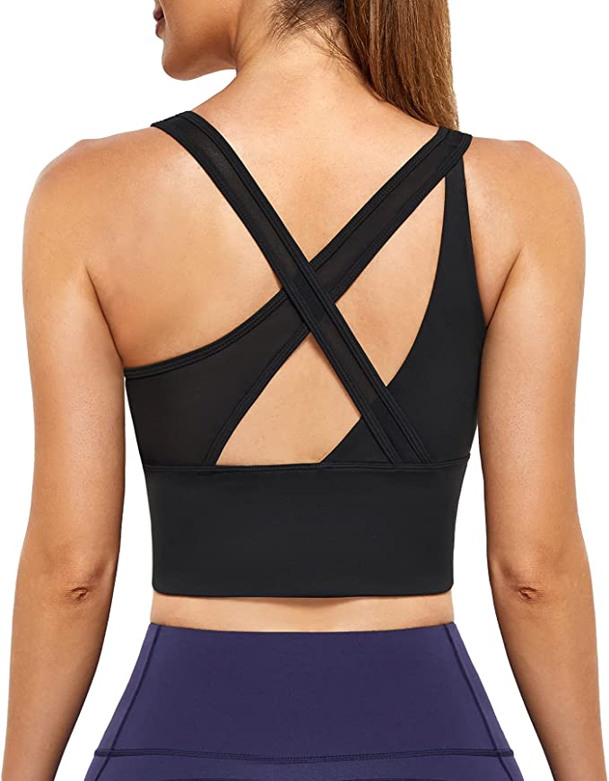Front Zip Sports Bras Criss Cross Back Yoga Bra Longline Workout WF