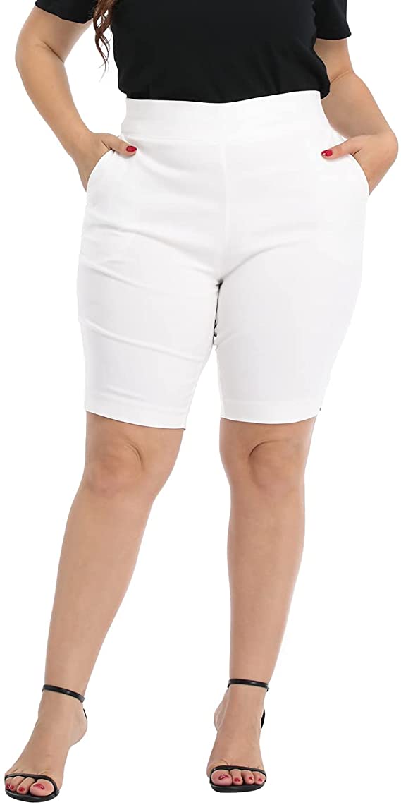 Plus Size Bermuda Shorts Mid Rise 10" Inseam Pull On Shorts WF Shopping