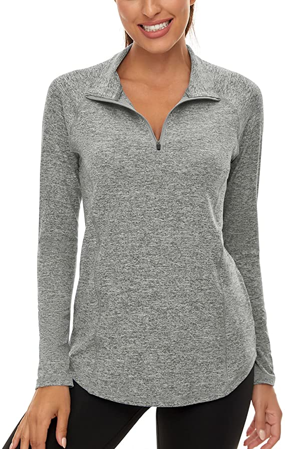 Womens Long Sleeve 1/4 Zip Pullover Athletic Hiking Running - WF Shopping