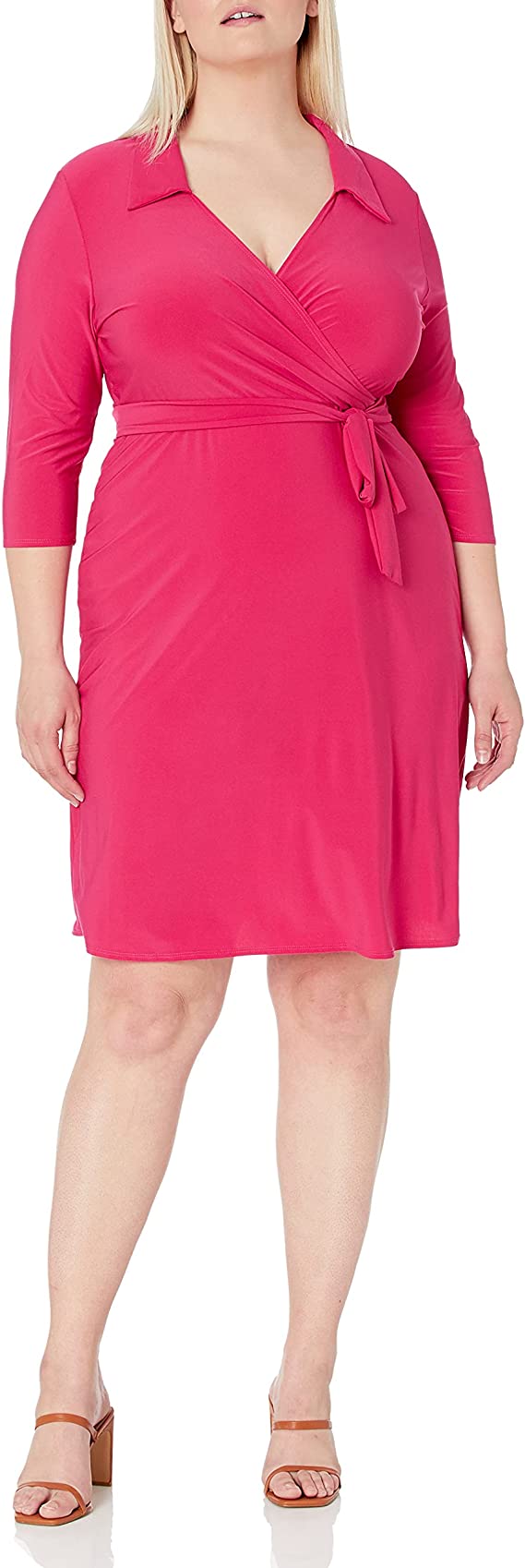 Women's Plus-Size Faux-Wrap Dress with Collar - WF Shopping