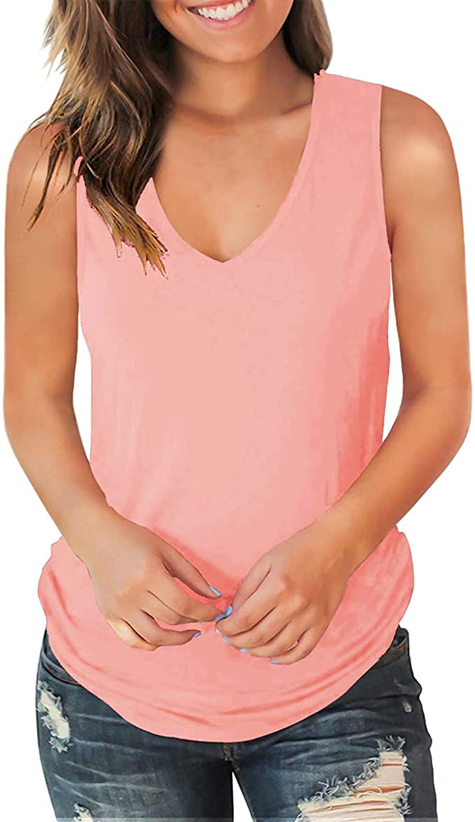 Women's V Neck Tank Tops Casual Sleeveless Shirts Loose Fit Cami Crop