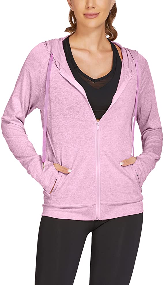 Women's Athletic Hoodies Long Sleeve Workout Hooded Jacket Full Zip