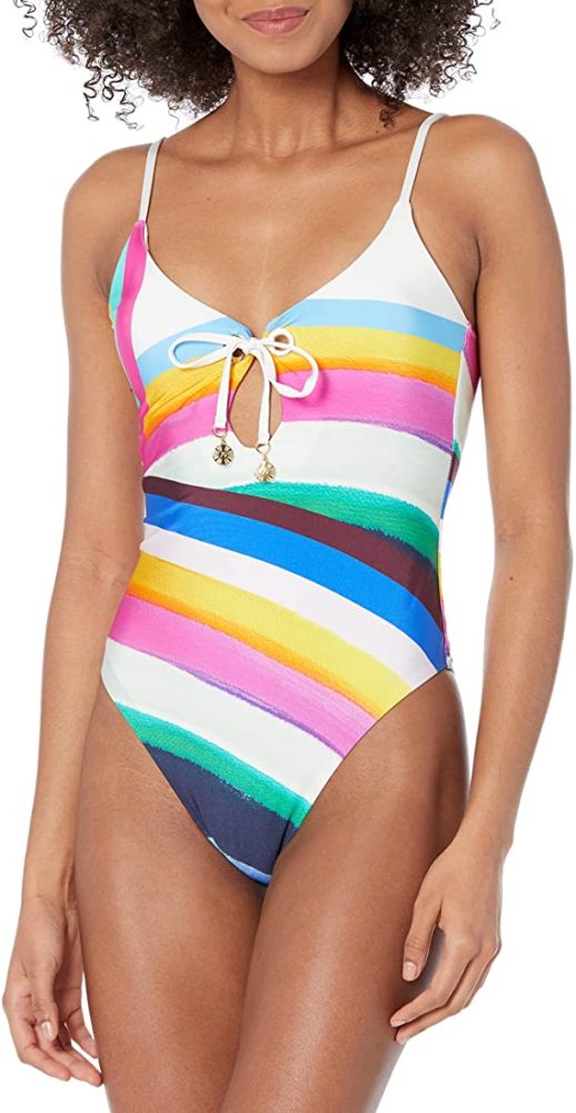 White Lotus Tie Front Banded Crossback Mio One-Piece Swimsuit