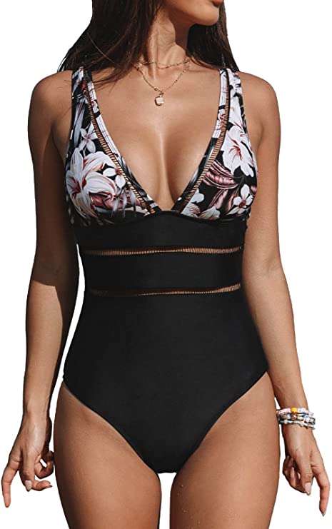 One Piece Swimsuit for Women Bathing Suit Shapewear Floral V Neck - WF  Shopping