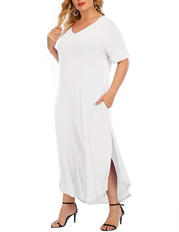 Women's Plus Size Summer Maxi Dresses Short Sleeve Casual Loose - WF ...