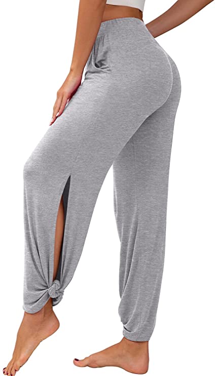 Womens High Waisted Yoga Pants Pants Side Slit Lounge Workout - WF Shopping