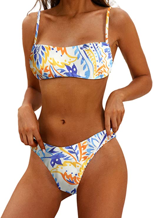 Womens Two Piece Padded Ribbed Cami Bikini Set Swimsuit Bathing Suits