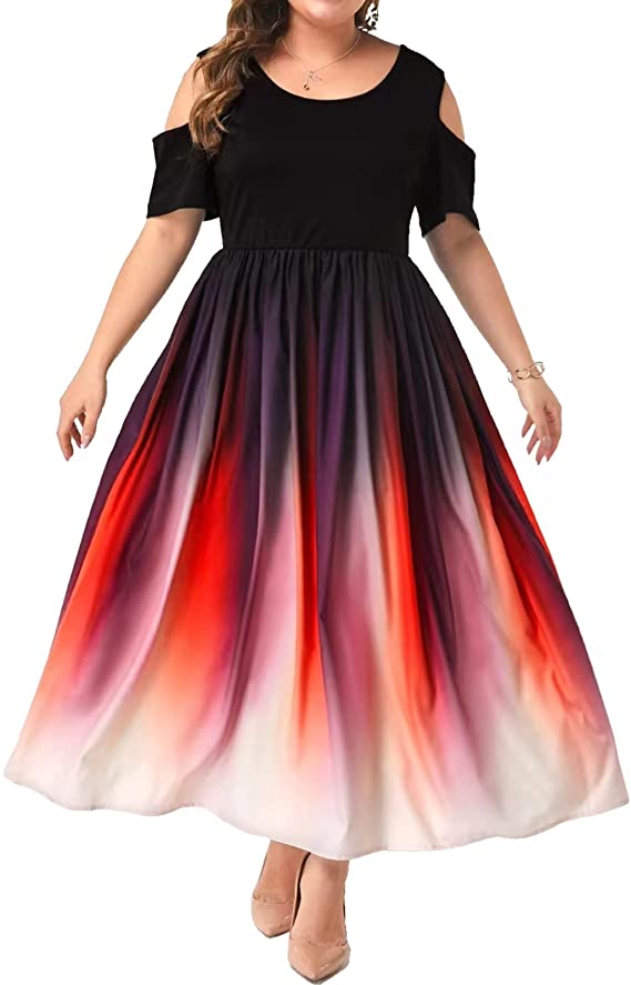 Womens Plus Size Elegant Straight Summer V Neck Short Sleeve Maxi WF