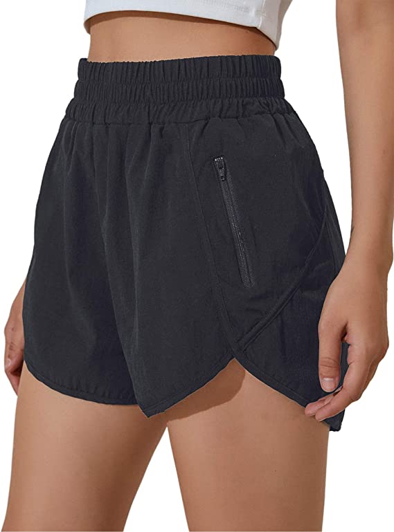 Women's Running Shorts Elastic High Waisted Shorts Pocket Sporty