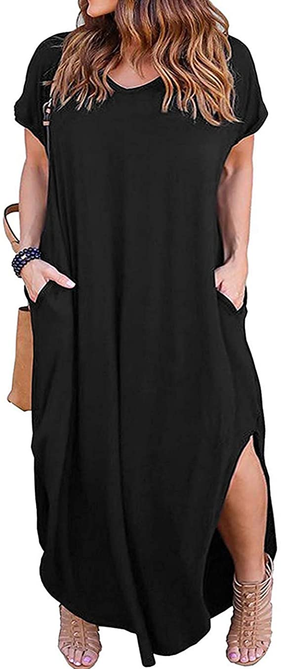 Women's Plus Size Dresses Casual Loose Pocket Short Sleeve Slits WF Shopping