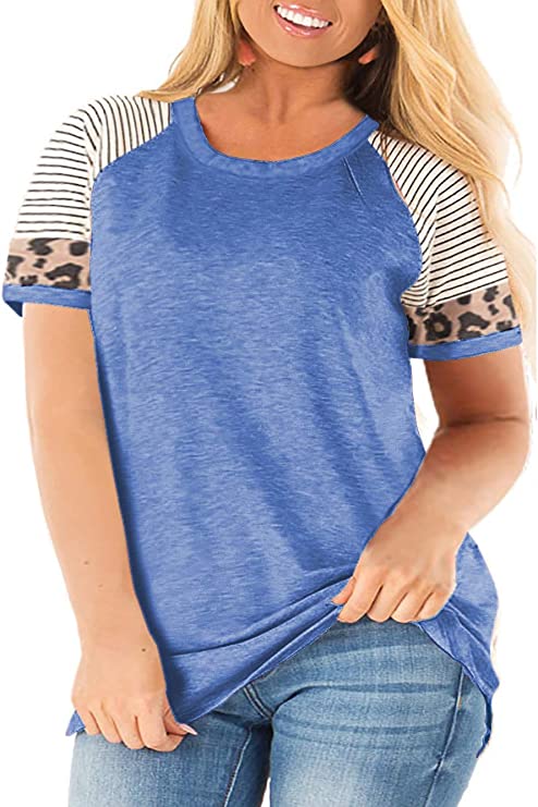 AURISSY Women's Plus-Size Tops Summer T-Shirts Color Block Tee Raglan Tunics 