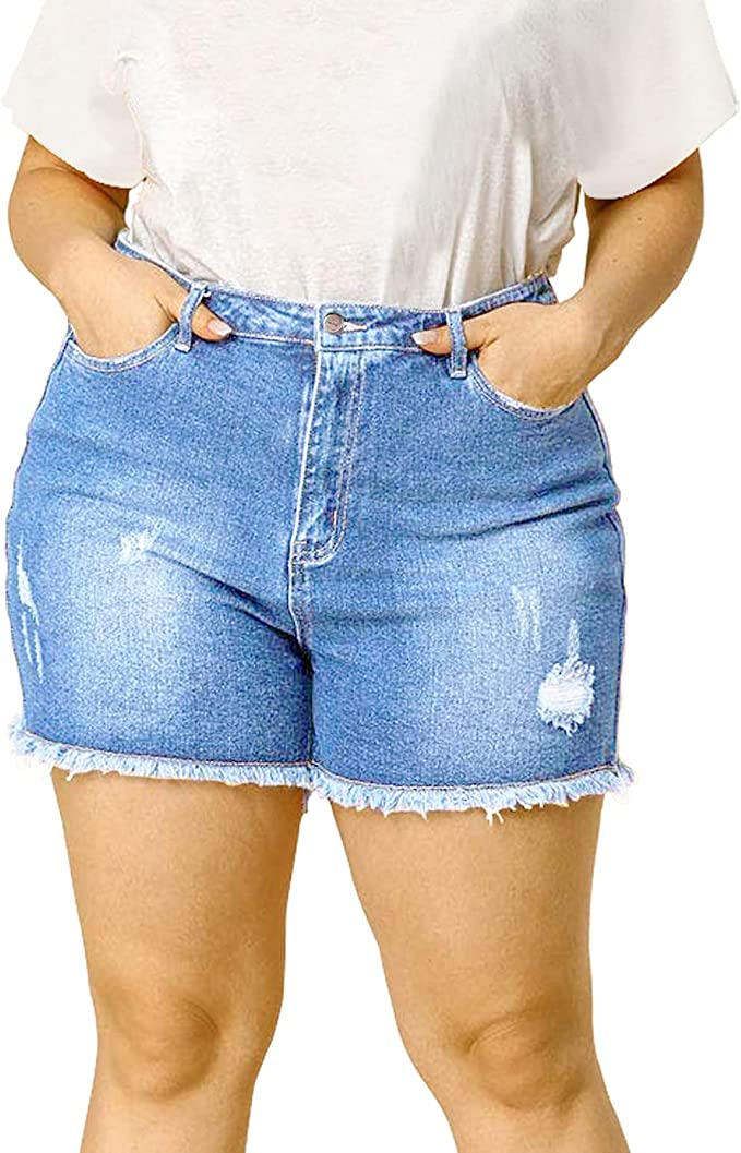 Tulucky Plus Size Denim Shorts Women Sexy High Waist Distressed WF