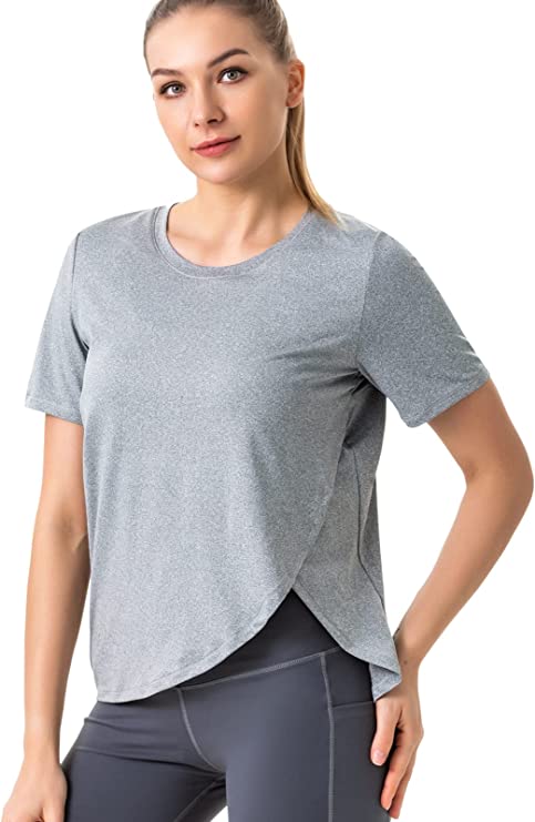 Women's Workout Shirts,Loose Fit Short Sleeve Yoga Tops Dry-Fit Plus Size -  WF Shopping