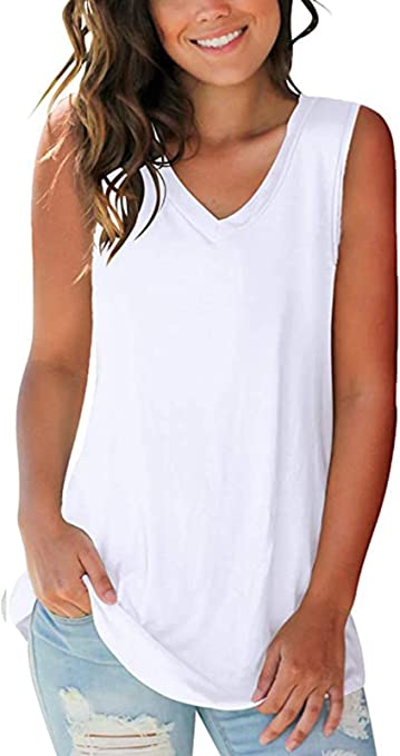 Women Summer Trendy V Neck Sleeveless Tee Shirts - WF Shopping