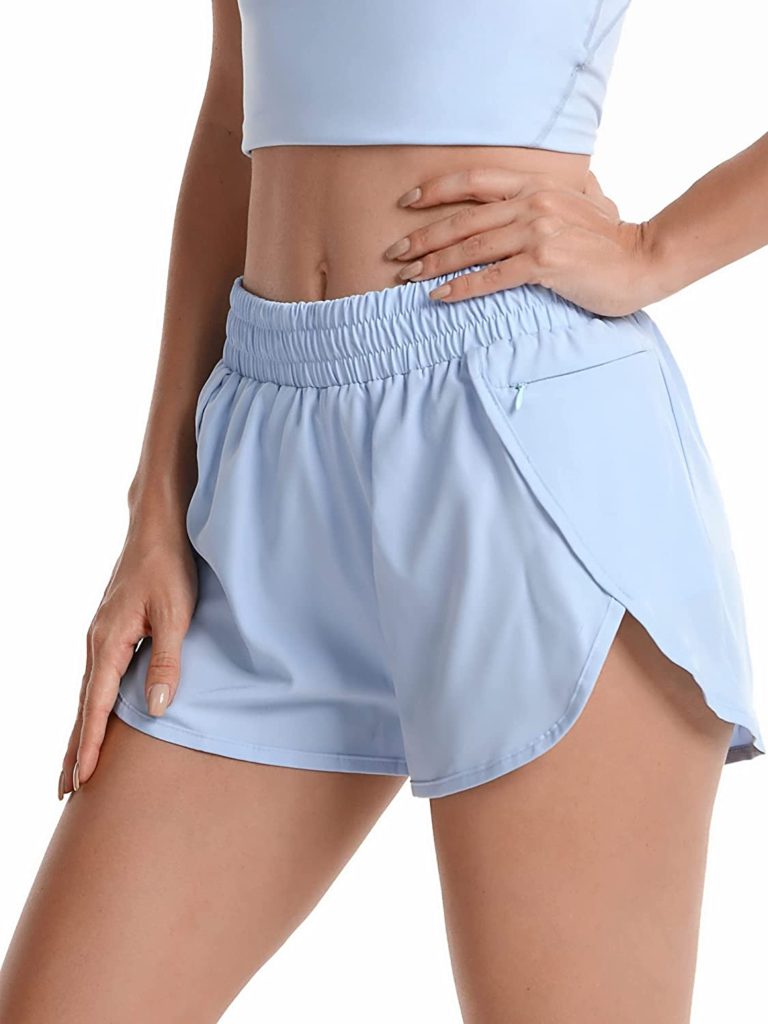 Women Running Shorts with Liner Workout Athletic Shorts with Zipper