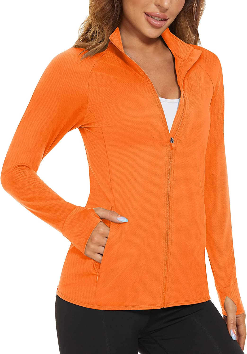 Women's Athletic Jacket Lightweight Long Sleeve UPF 50+ Shirts Full Zip