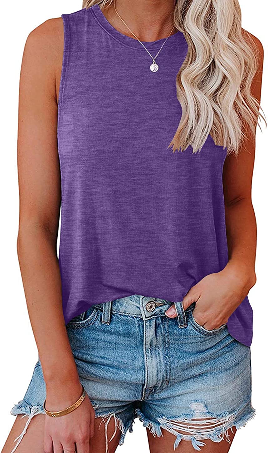 Womens Tank Tops Crewneck Loose Fit Basic Solid Color Casual Summer ...