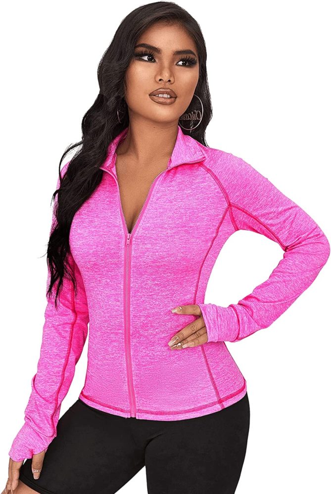 Women's Long Sleeve Zip Up Workout Sports Jacket Coat Warm Up Jacket