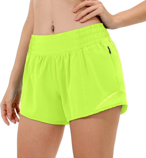 Womens Plus Size Running Workout Shorts with Liner and Zip Pocket WF