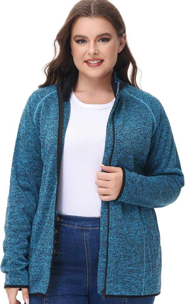 Women's Zip Up Fleece Jacket, Long Sleeve Warm Soft Polar Lightweight WF Shopping