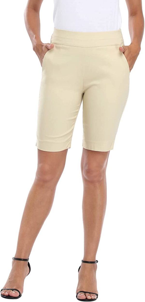HDE Pull On Bermuda Shorts for Women Mid Rise 10" Inseam Shorts WF Shopping