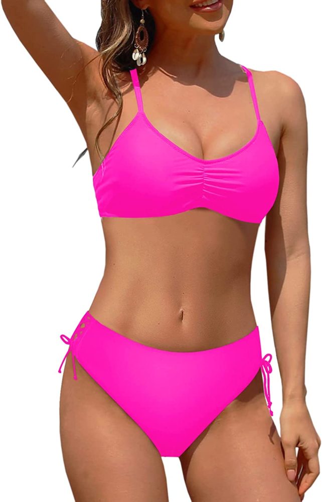 Womens Bikini Set Strappy Two Piece Swimsuit Racerback Side Tie Bathing