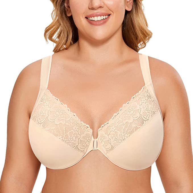 Women's Front Closure Bras Plus Size Lace Full Coverage Underwire Bra - WF  Shopping
