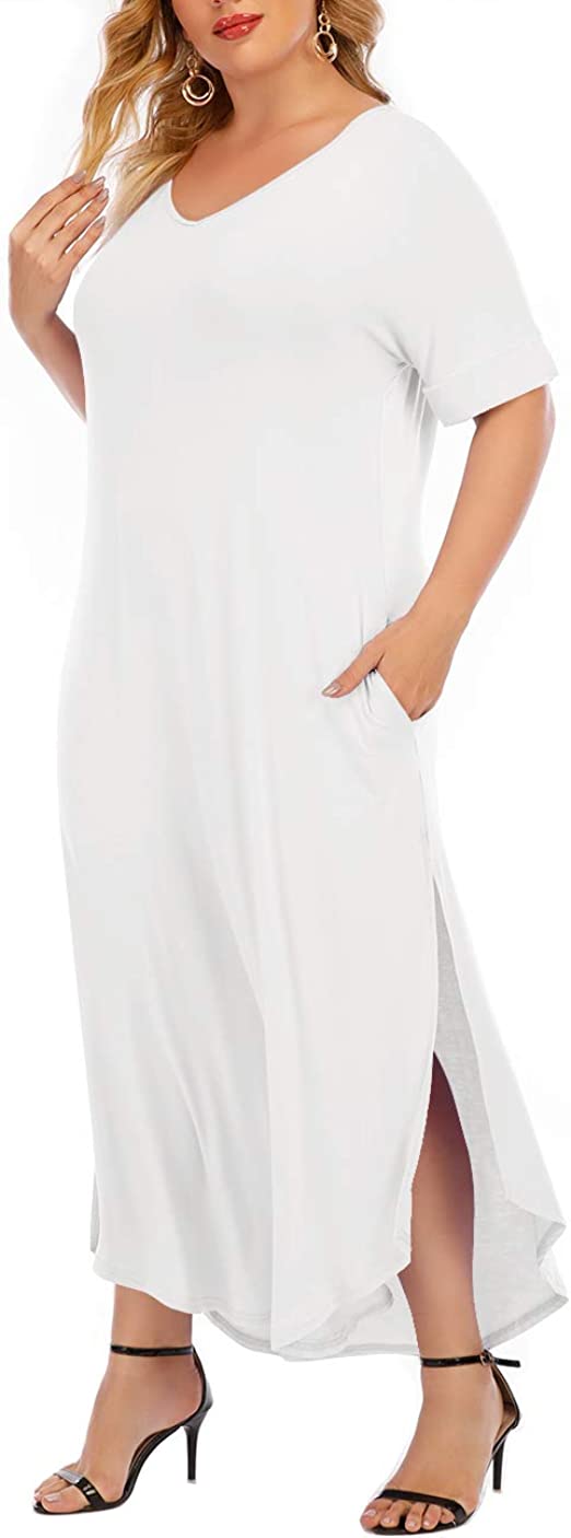 Women's Plus Size Summer Maxi Dresses Short Sleeve Casual Loose - WF Shopping