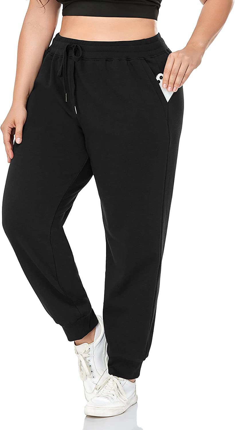 Women's Plus Size Fleece Lined Sweatpants Relaxed Fit Workout Athletic ...
