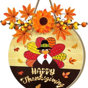 Thanksgiving Wood Hanging Sign Battery Operated Warm Light