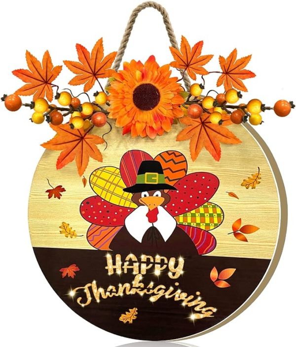 Thanksgiving Wood Hanging Sign Battery Operated Warm Light