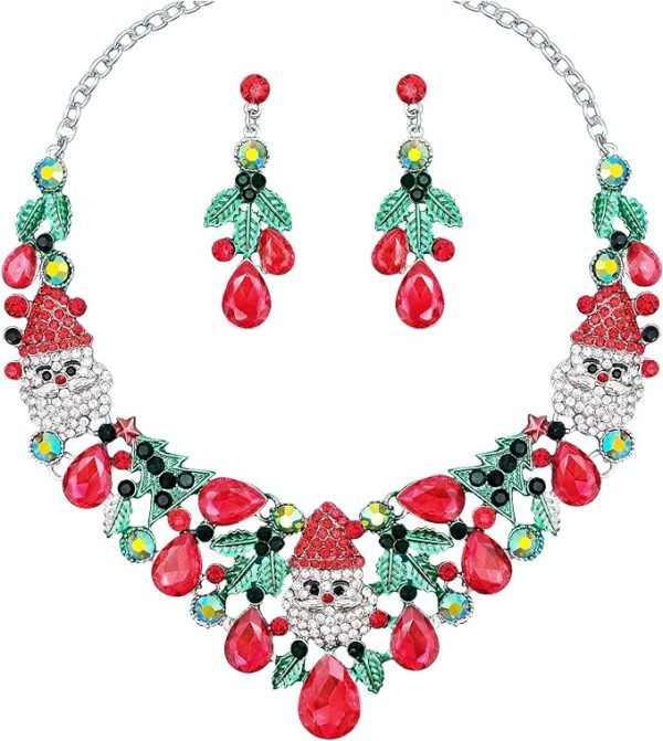 Chaoyite Christmas Statement Necklace Dangle Earrings for Women