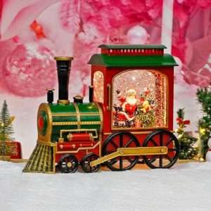 Christmas Snow Globe Lantern-Santa in Musical Train