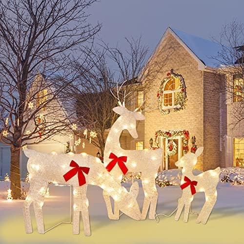 Twinkle Star 3 Pack Tinsel Reindeer Family Lighted 2D Deer Christmas ...
