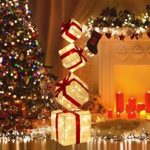 Vroxue Set of 4 Christmas Lighted Gift Boxes