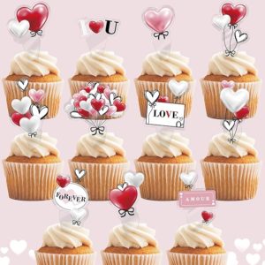 Cheerland 33 Pcs Love Heart Cupcake Topper