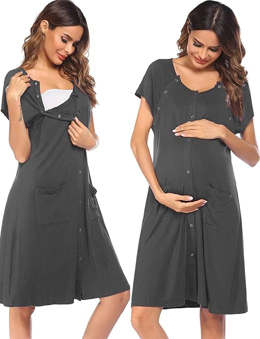 Ekouaer 3 in 1 Nursing Dress Maternity Nightgown Ekouaer 3 in 1 Nursing Dress Maternity Nightgown