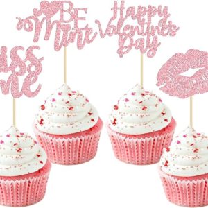 Gyufise 24 Pack Pink Glitter Happy Valentine's Day Cupcake