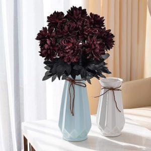 Hamore 10Pcs Burgundy Flowers Wine Red Dahlias