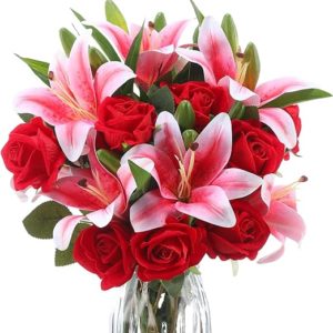 Hotop 20 Pcs Artificial Flowers Velvet Realistic Red