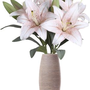 IPOPU White Artificial Lily Flowers 5PCS Vintage White