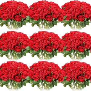 Jexine 100 Pieces Artificial Roses Flowers Bulk