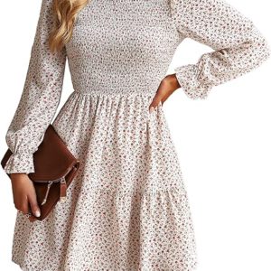 About this item Size Guide: S=US 4-6, M=US 8-10, L=US 12-14, XL=US 16 Tips: Blue/navy/pink/red/white is strawberry print, and other colors are floral print. Have a crew neck and v neck two styles. KIRUNDO's Ruffle Long sleeve mini dress is made of skin-friendly and lightweight fabric, and comes with a lining, comfortable to wear. Features: Fall dresses for women 2023, fall outfits, long sleeve dress for women, floral dress for women, smocked A-line dress, strawberry print dress, boho dresses for women, ruffle dress women, flowy short dress above knee length, long sleeve high waist mini dress. Fall Fashion Long Sleeve Smocked Mini Dress: Crewneck, ruffle sleeve, and swing hem add charm to this fit and flare dress. The long sleeve dress focus on the design of the fit, it uses the A-Line version, which can show your curves and hide your tummy pretty well. Chic Long Sleeve Floral Dress: The ruffle long sleeves and edged with playful frills at the shoulder are the perfect details to make this cute short dress really stand out! Meanwhile, the boho floral dress comes with smocked elastic shirred to fit all body types. Easy To Matching: This floral dress can be worn alone or paired with a hat, or high heels to make you more attractive. Boho dress is suitable for daily, vacation, party, dating, office, school, etc.