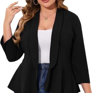 KOJOOIN Women Plus Size Casual Blazer Open Front