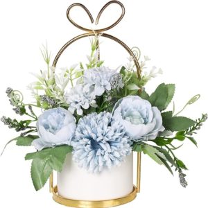 Nubry Artificial Flowers with Vase Fake Peony Silk