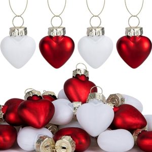 Red White Heart Shaped Tree Baubles for Valentine's Day
