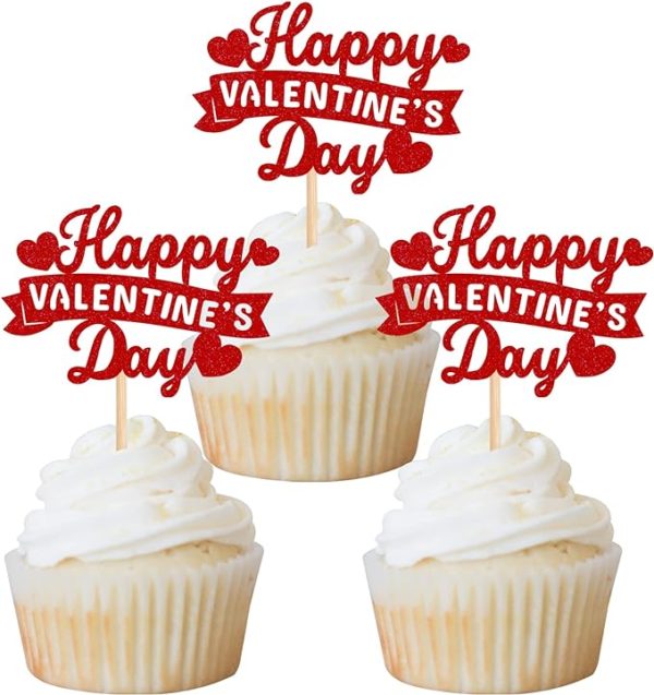 Rsstarxi 40 Stück Herz Cupcake Topper – Glitzernd, Rot, Für Valentinstag, Hochzeit & Partys, Nicht Essbar