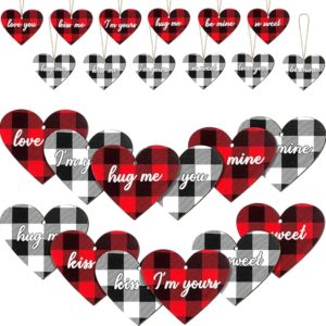 Valentine's Day Heart Shaped Buffalo Plaid Wooden Ornaments