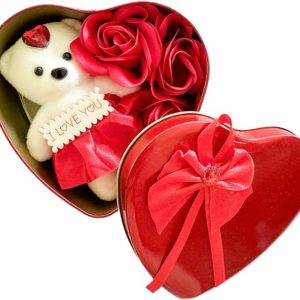 Ink Hearts Paper Valentines Day Gift Rose Bear with Heart Box